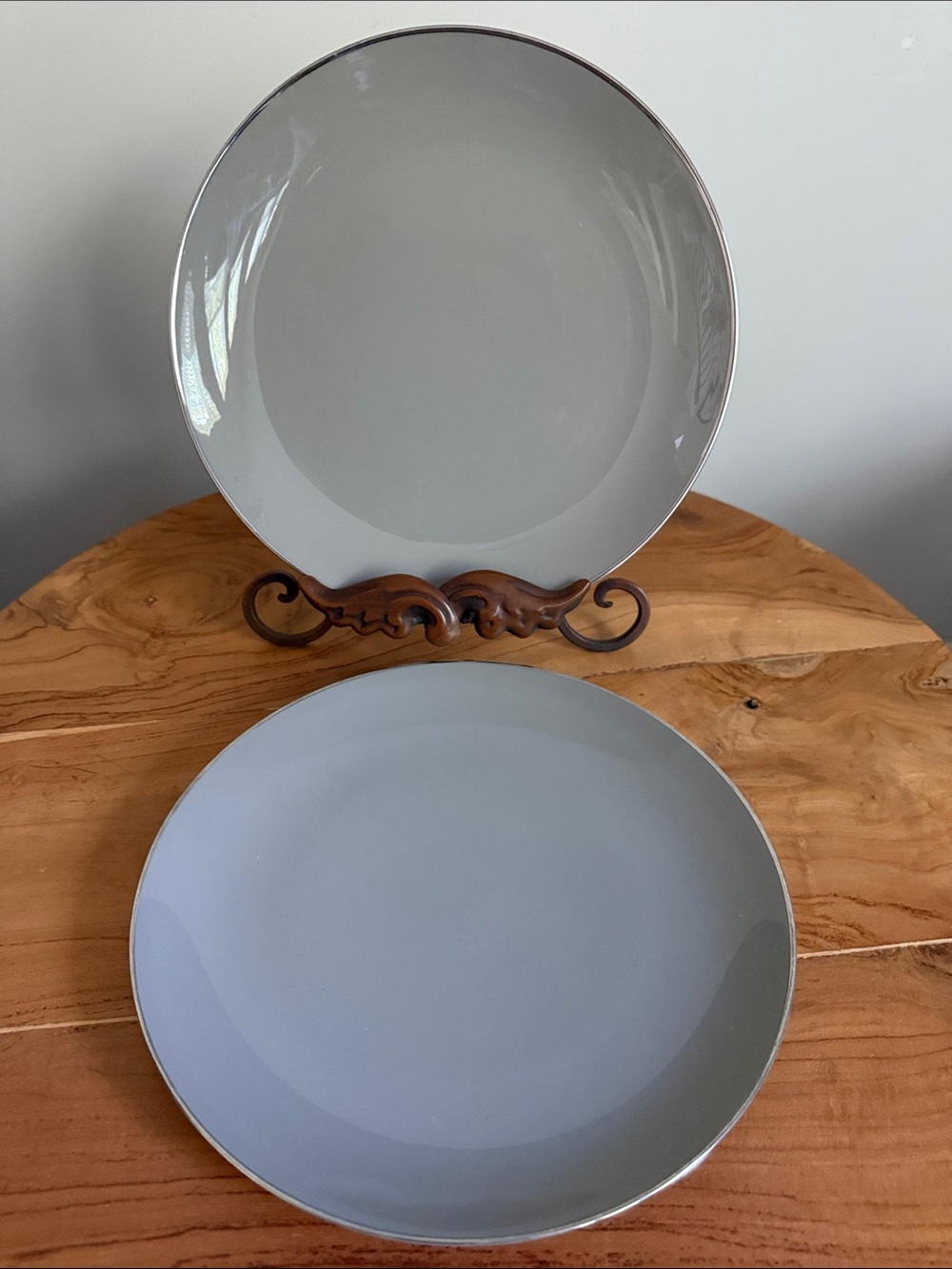 Vintage Franciscan Birchbark Dinner Plates Set 2 Platinum 1950s California China
